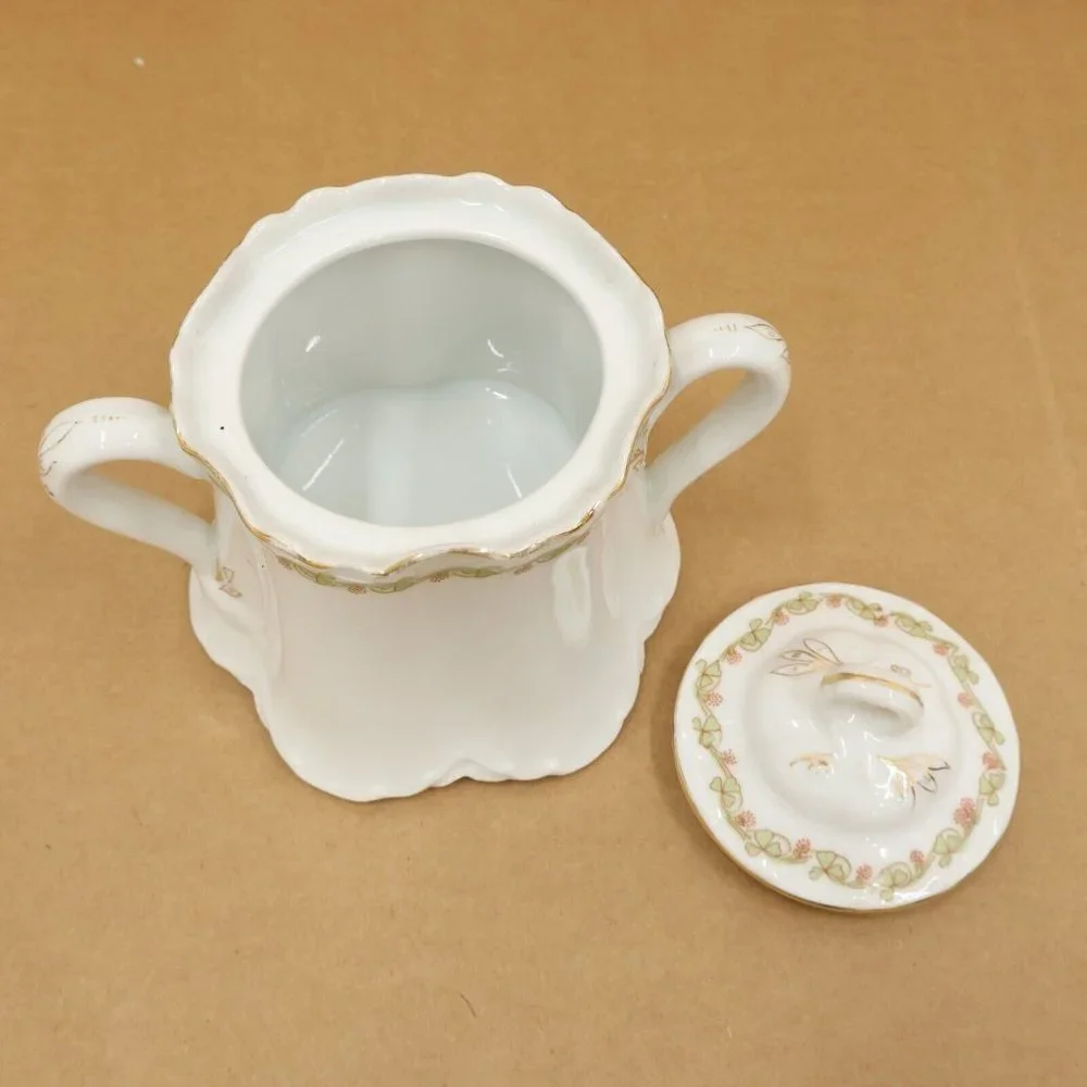 Sugar Bowl Avon Royal Saxony Red Bud Pattern Clover Leaf Scalloped Ginger Jar